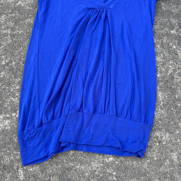 Soprano Blue V-Neck Ruched Sleeve Tunic Top Stretchy Women’s - Picture 4 of 5